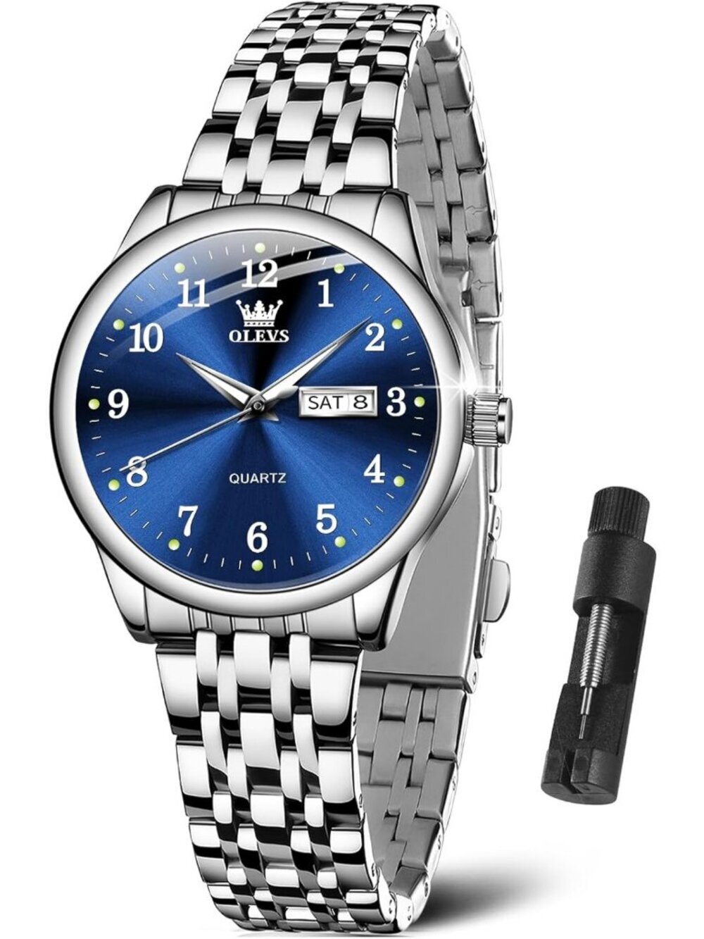 Women Silver Blue Adjustable Strap Stainless Steel Arabic Numerals Luxury Watch